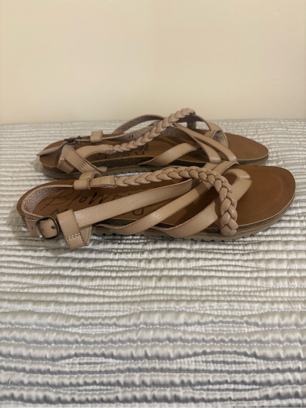 Braided Strappy Flat Sandals in Nude